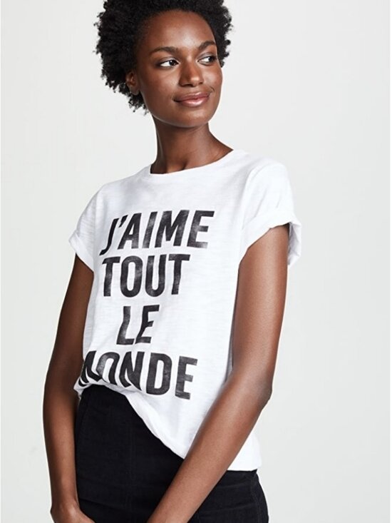 cinq a sept Tops - Womens Cinq a Sept White Black (Item- 58) J'Aime Tout Le Monde Graphic T-Shirt M
